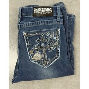 For Justify Women's‎ Bootcut Jeans Size 5 Embroidered Cross Bling Y2K